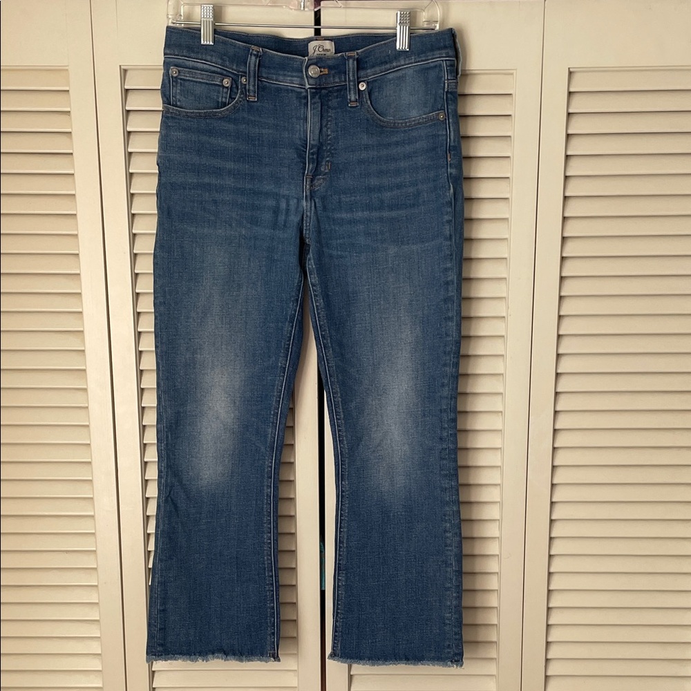 J. Crew 9” Billie Demi Boot Crop Jeans Sz 28 medium wash raw hem zipper fly